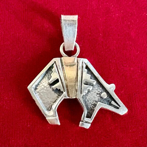 Vintage Navajo Sterling Silver Bear Pendant 14K Gold Accent Native American - Picture 2 of 13